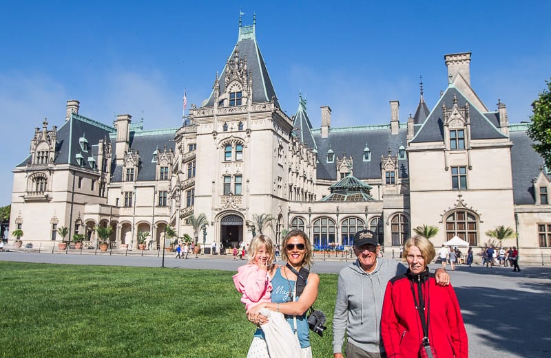 multi gen family in front of biltmore estate