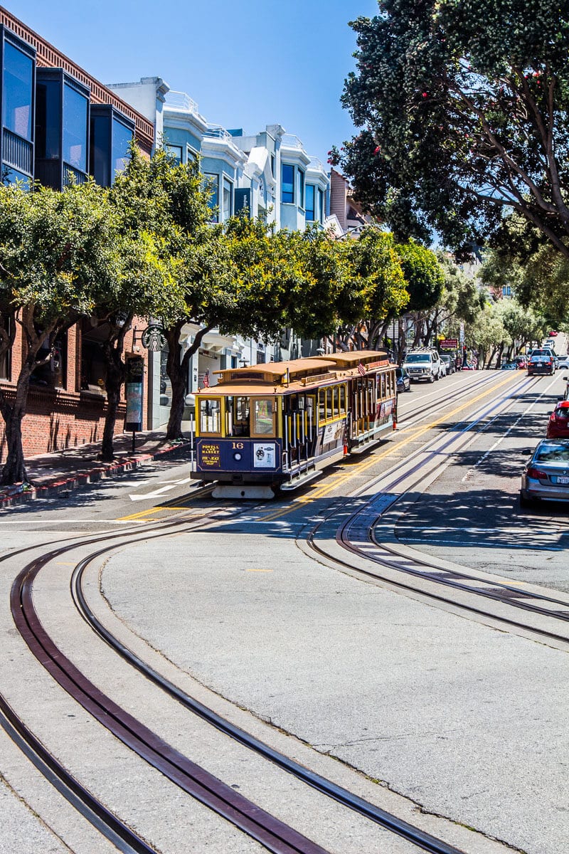 cable car going down the street