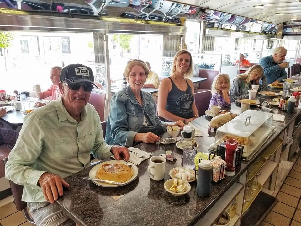 extended family sitting at counter at Lincoln Diner Gettysburg