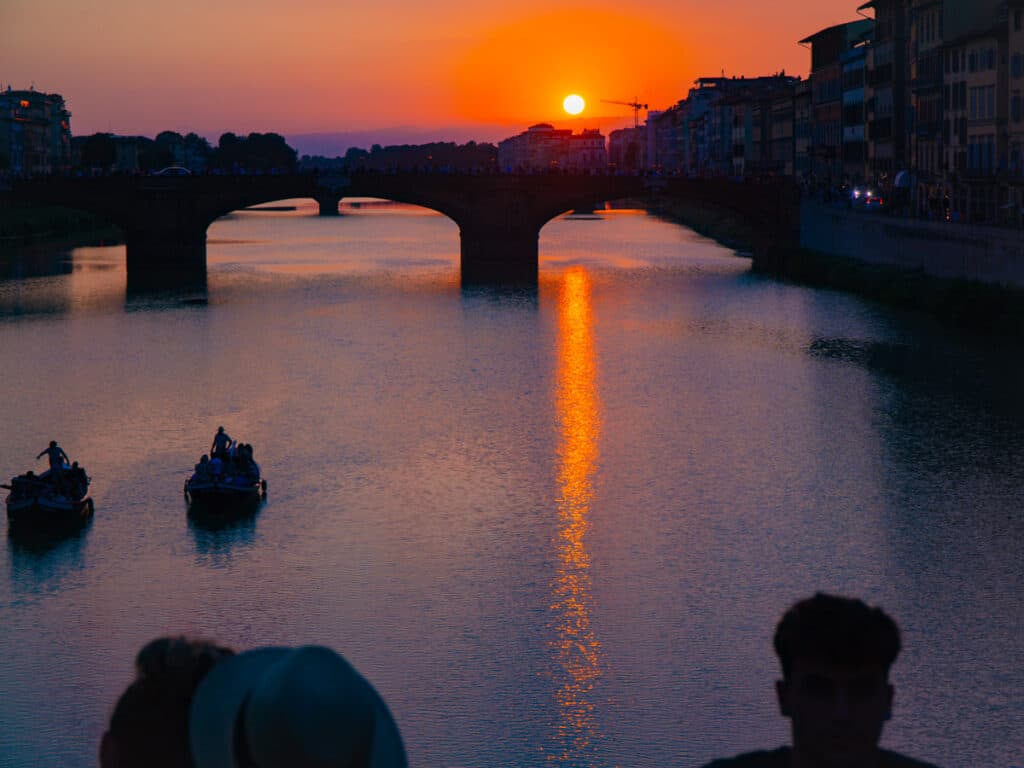 red sunset from ponte Vecchio florence