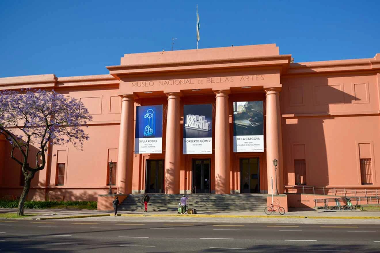 The pink building with columns of Museo Nacional de Bellas Artes in Buenos Aires