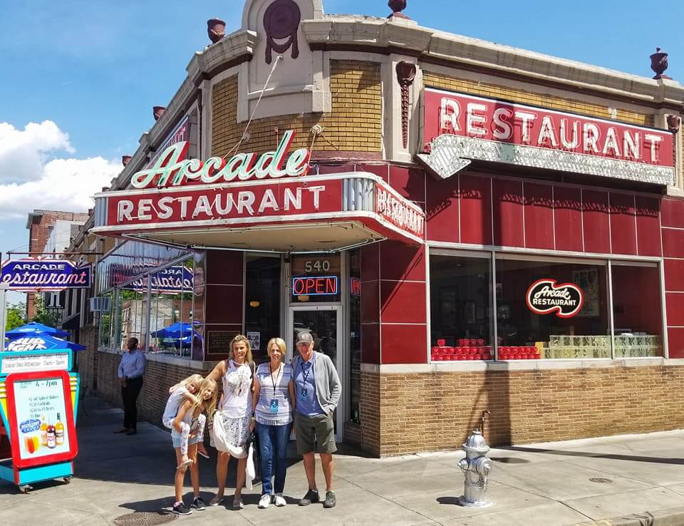 family outside Arcade Diner in Memphis