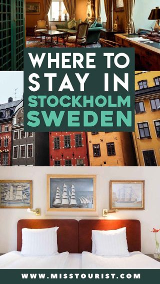 Promotional collage with images of Stockholm's architecture and hotel interior suggesting places to stay in Stockholm, Sweden
