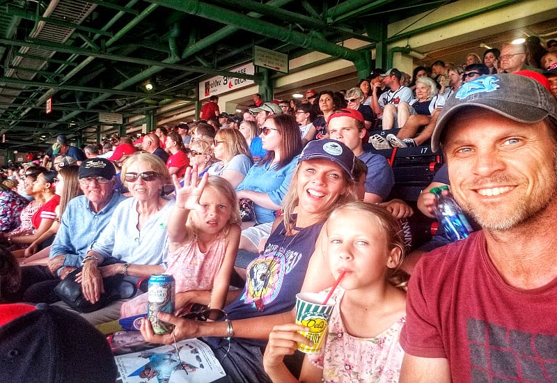 family Watching the Boston Red Sox play at Fenway Park