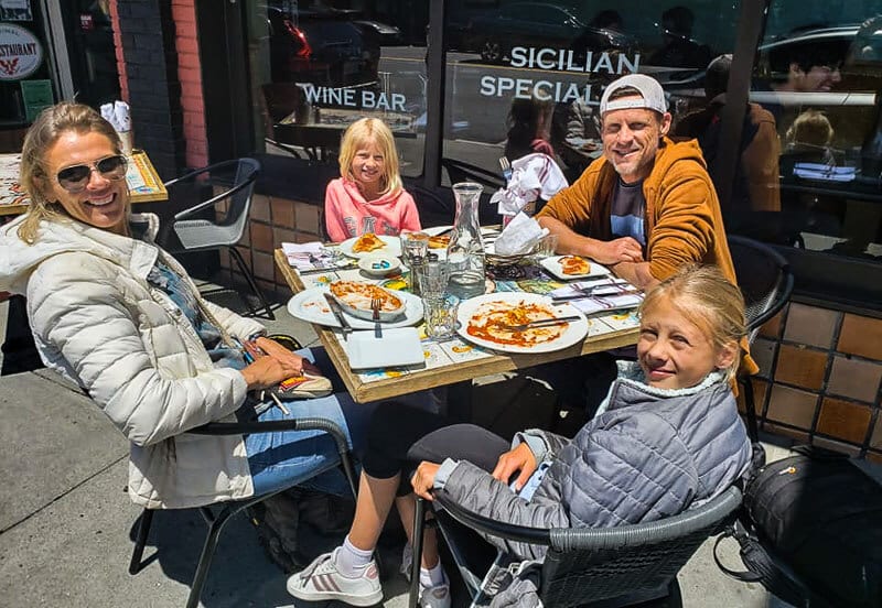 family eating Lunch at an Italian Restaurant in North Beach, San Francisco