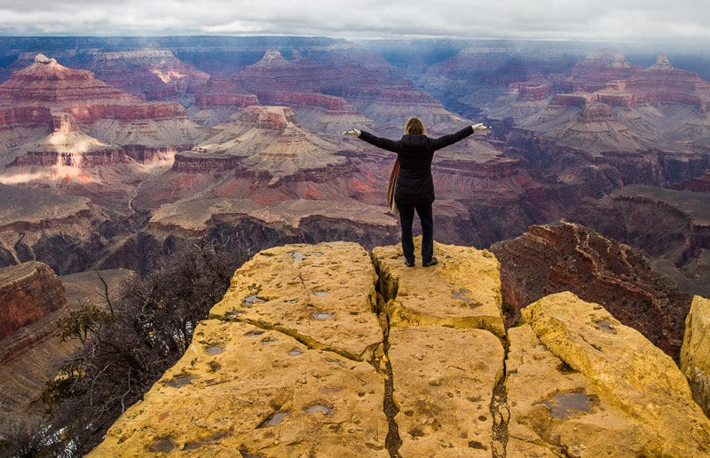 woman looking at view of Hermits Rest Drive Grand Canyon