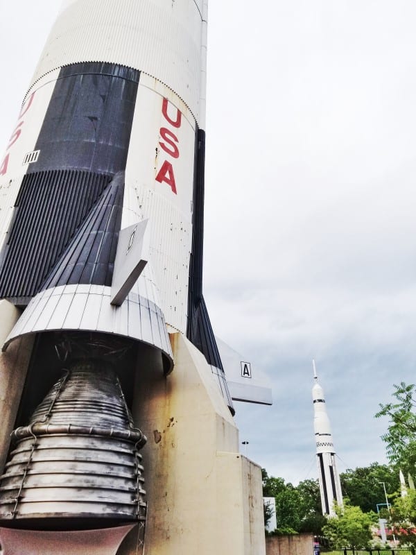 rockets outside at the Huntsville Rocket and Space Center