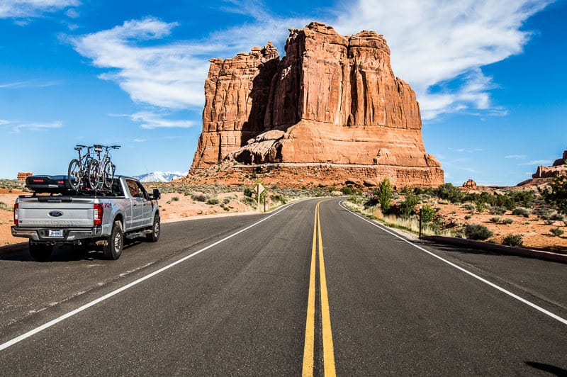 A car parked on the side of a road in arches np