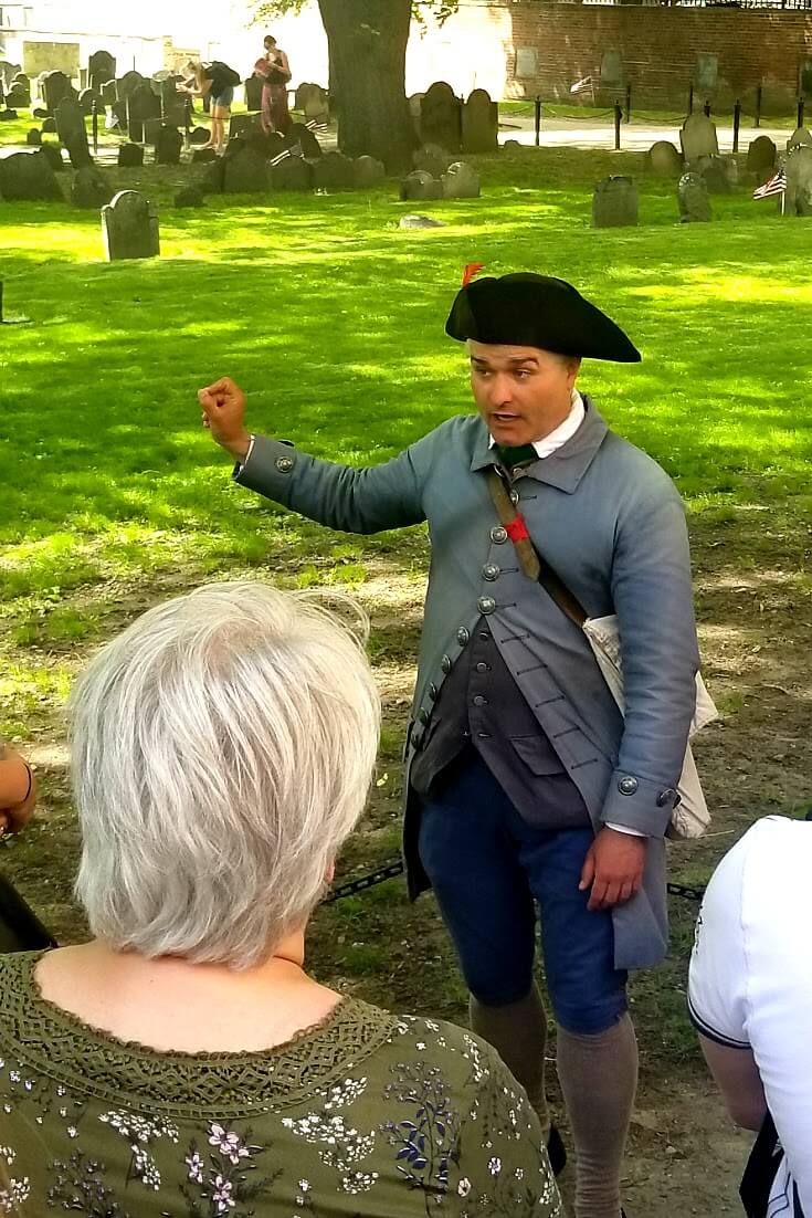 guide leading a tour group on The Boston Freedom Trail walking tour