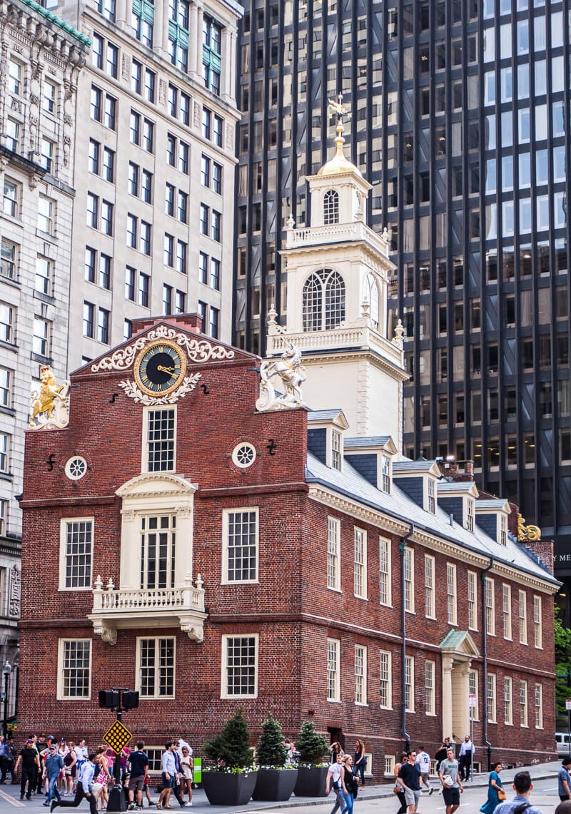 crowds in front of the Old State House in Boston 