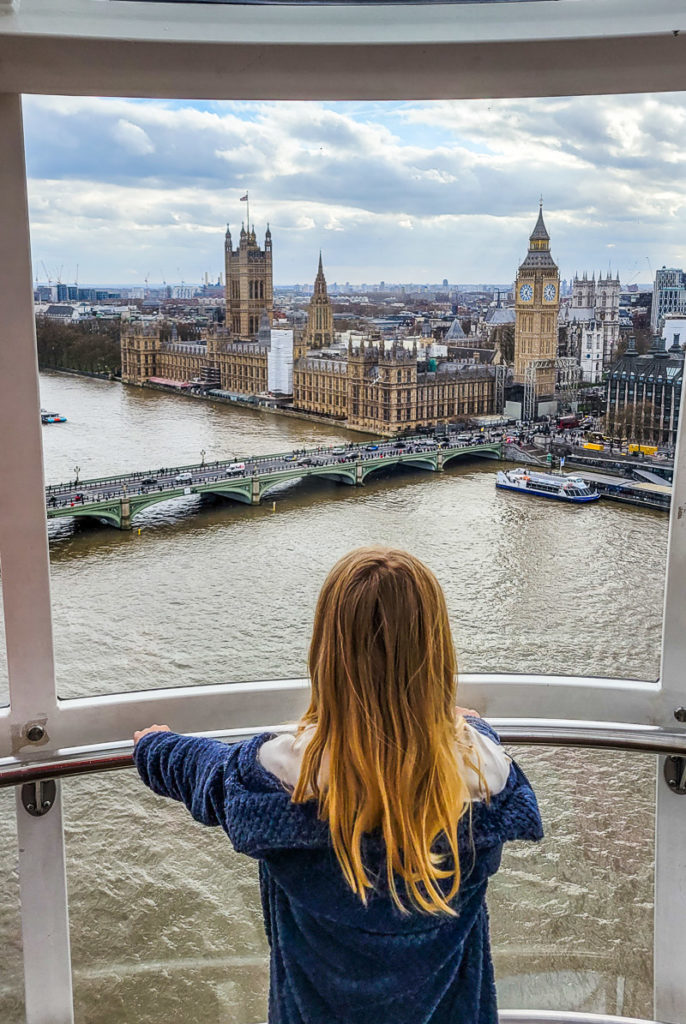 girl lookign at view from The London Eye