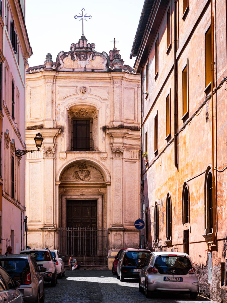 church at end of street in trastevere